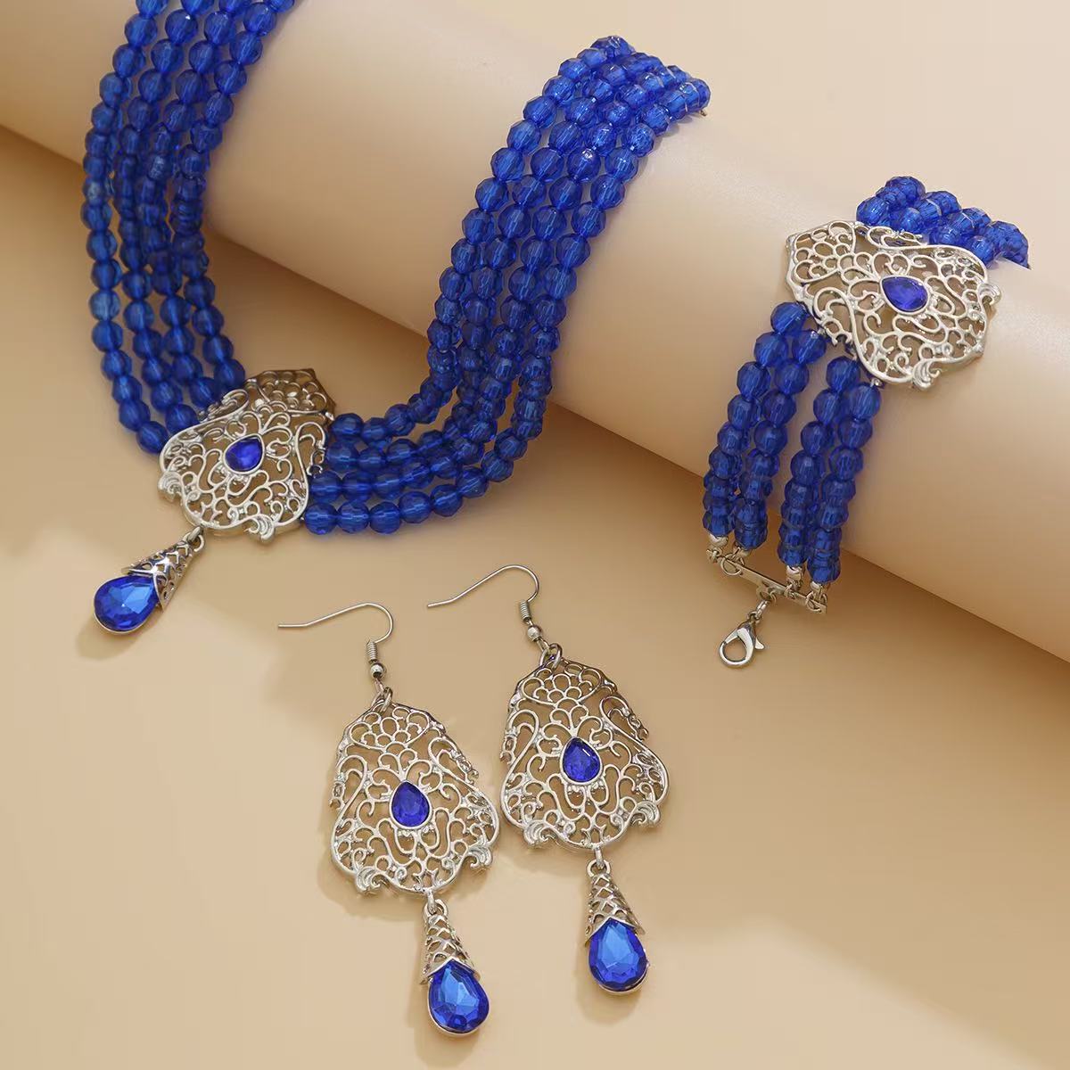 饰品水晶玻璃手镯，项链 耳环套装 