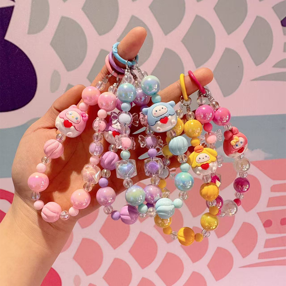 New cartoon resin mobile phone chain wrist anti-loss pendant, beaded camera chain, mobile phone chain, bag, water cup pendant