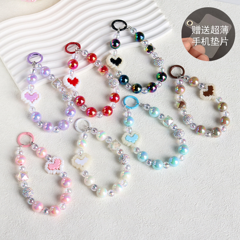 新款轻奢手绘珠卡通串珠diy手机链条手机壳挂件钥匙扣包包装饰 手机链女短款欧美