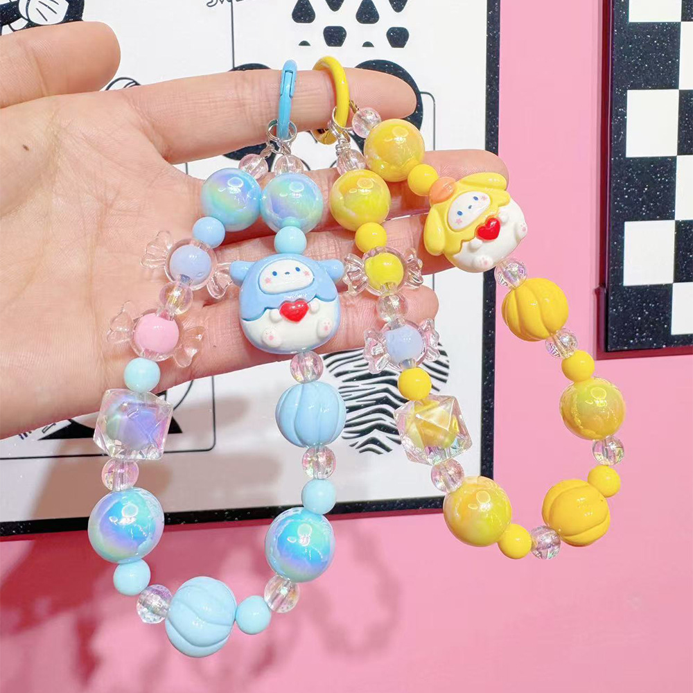 New cartoon resin mobile phone chain wrist anti-loss pendant, beaded camera chain, mobile phone chain, bag, water cup pendant Specification image