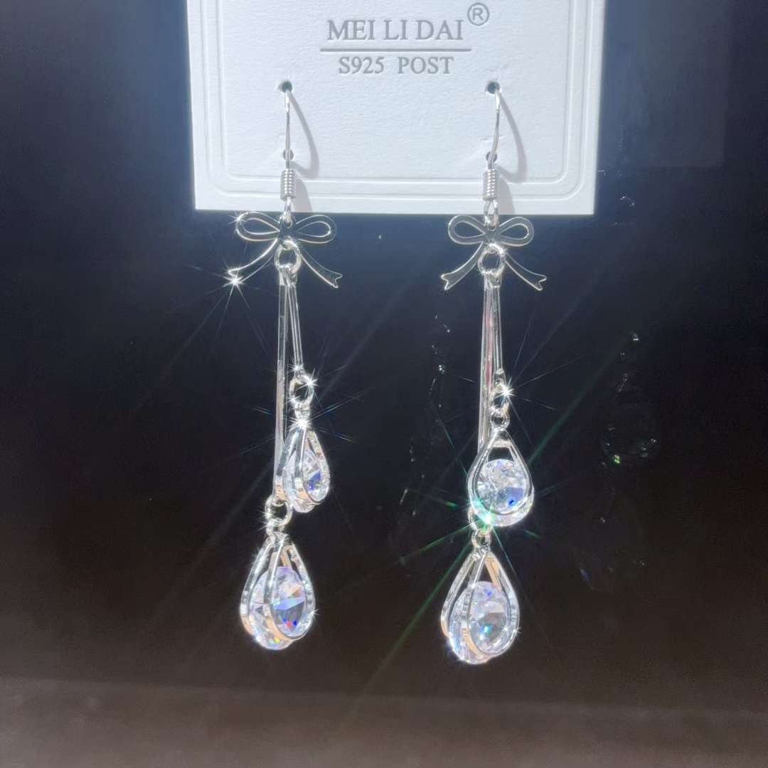 锆石耳环水滴长款流苏耳饰 高级感饰品 美丽耳环 精致耳饰 女士饰品