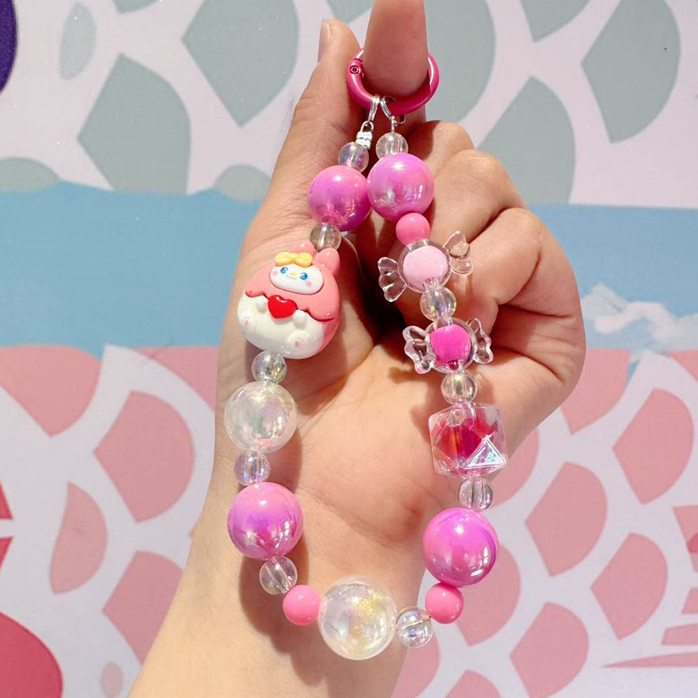 New cartoon resin mobile phone chain wrist anti-loss pendant, beaded camera chain, mobile phone chain, bag, water cup pendant detail image 2