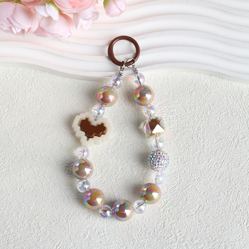 New light luxury hand-painted bead cartoon beading diy mobile phone chain, phone case pendant, keychain, bag decoration mobile phone chain, short style for women, European and American style details Picture