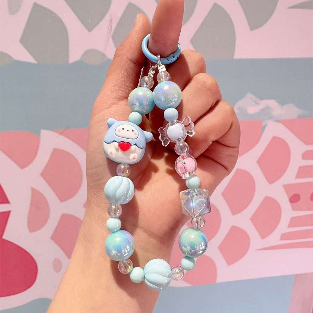 New cartoon resin mobile phone chain wrist anti-loss pendant, beaded camera chain, mobile phone chain, bag, water cup pendant detail image 3