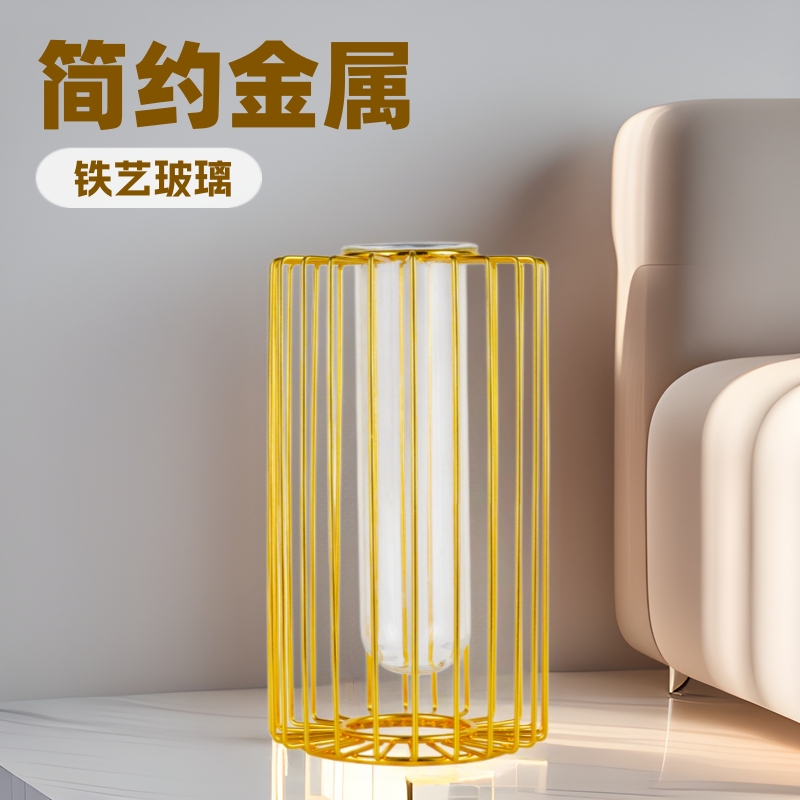 现代简约金属电镀花瓶轻奢风桌面装饰品插花家居经典摆件水晶