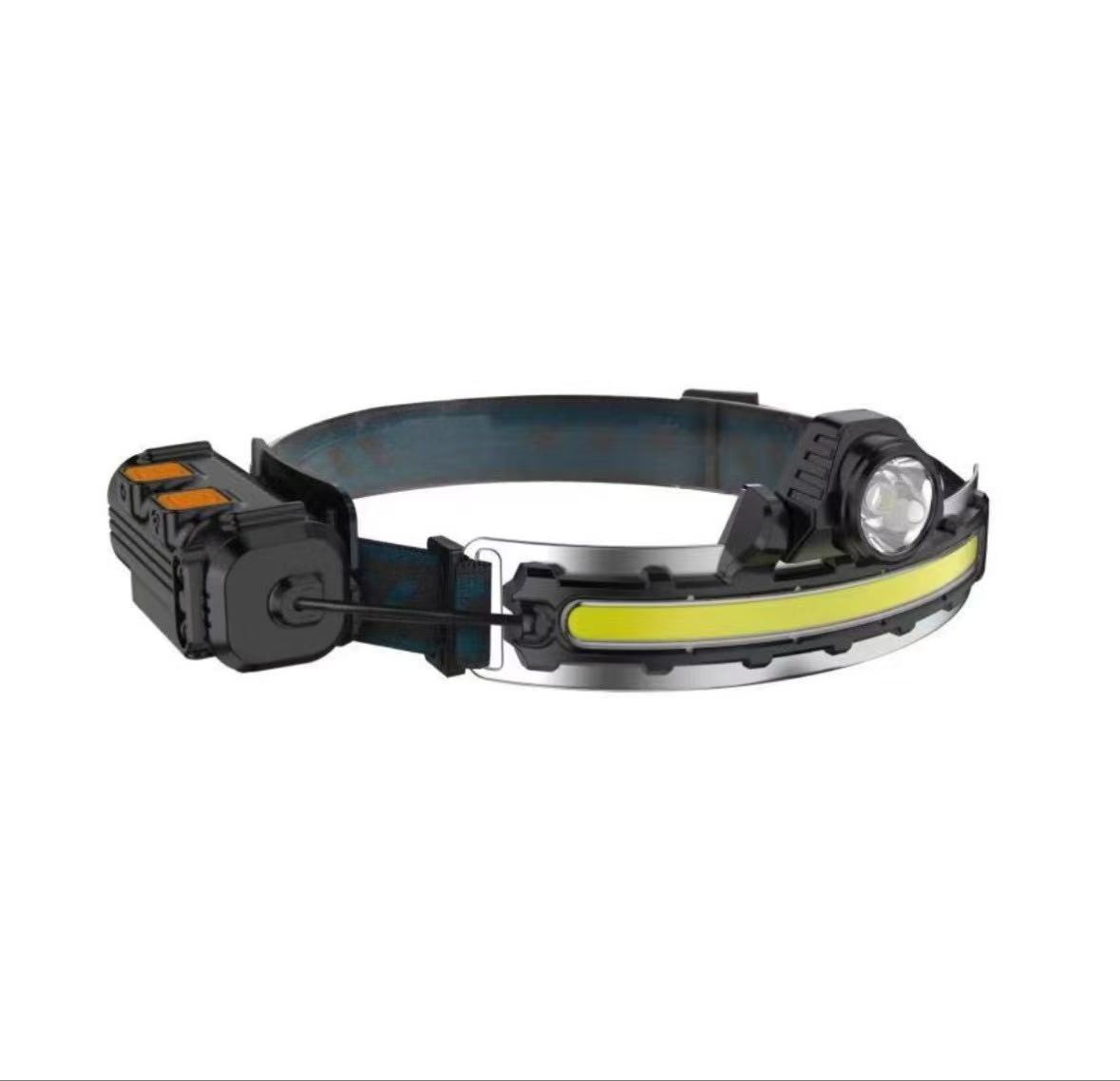 跨境新款硅胶双头可调COB头灯 可充电夜跑步骑行野露营感应头戴灯