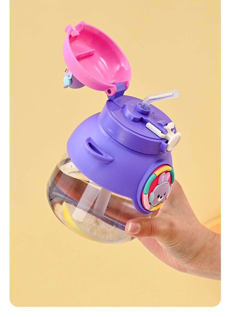 Z37-H873 New high appearance level large-capacity student school water bottle New cute big-bellied cup cartoon plastic detail image 6