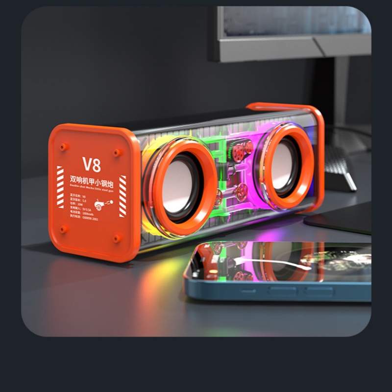 Bluetooth speaker, Bluetooth audio system, dual-sound transparent mecha, colorful light, Bluetooth speaker, dual-speaker small steel cannon Item Picture