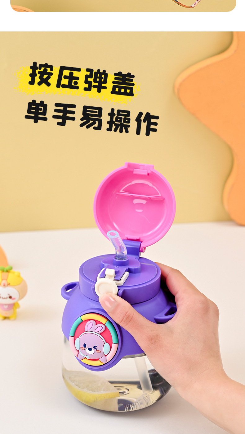 Z37-H873 New high appearance level large-capacity student school water bottle New cute big-bellied cup cartoon plastic detail image 3