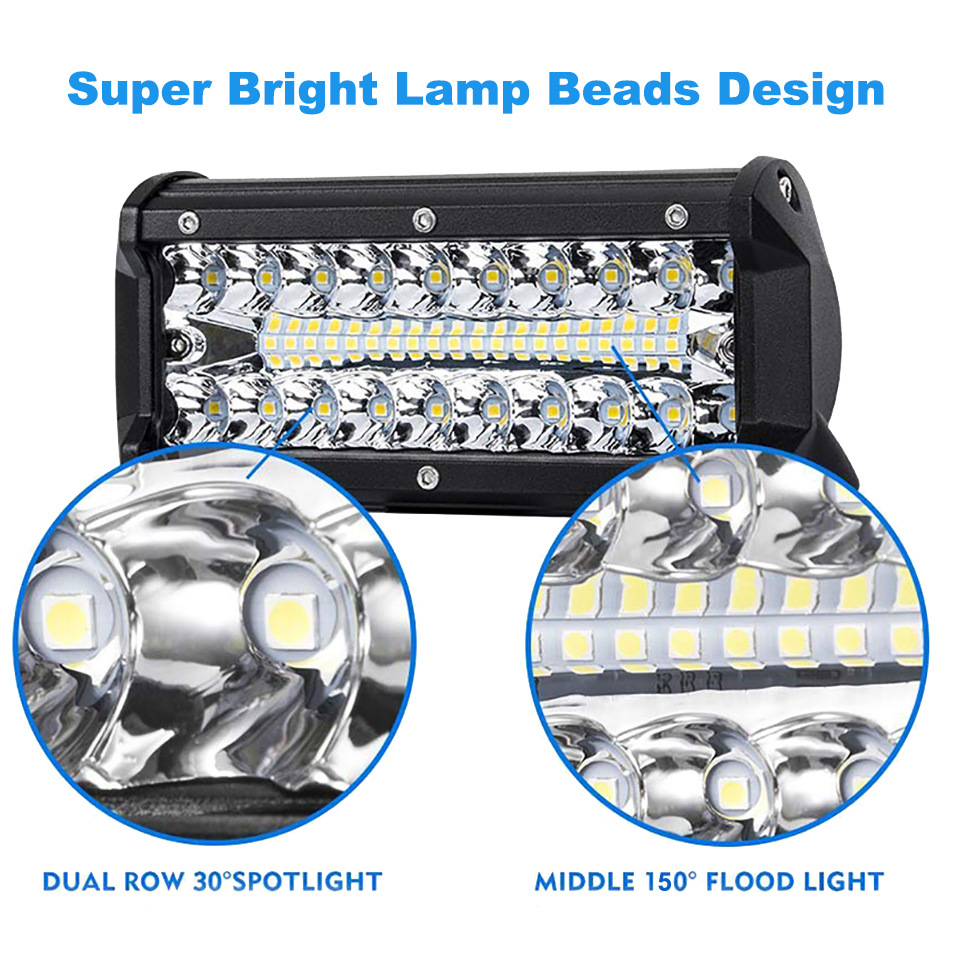 New type of general led work light for automobiles and trucks, 150W LED light bar, three rows of 7-inch off-road vehicle lights Specification drawing