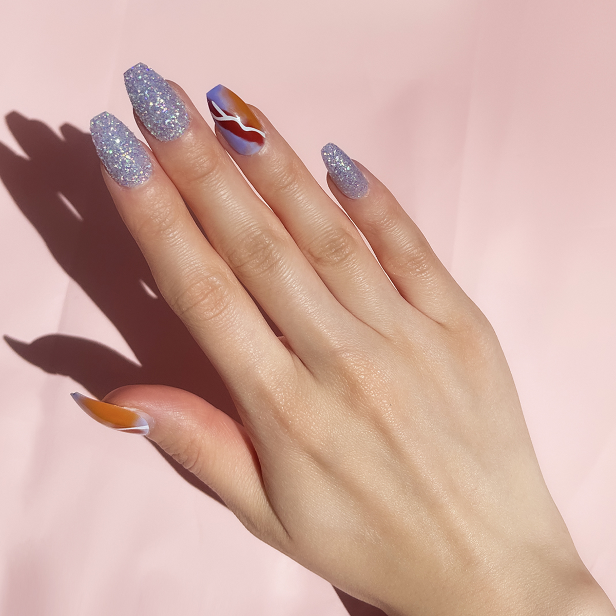 24-piece trapezoidal nail detachable wearable nail art pieces in purple scallion powder Specification image