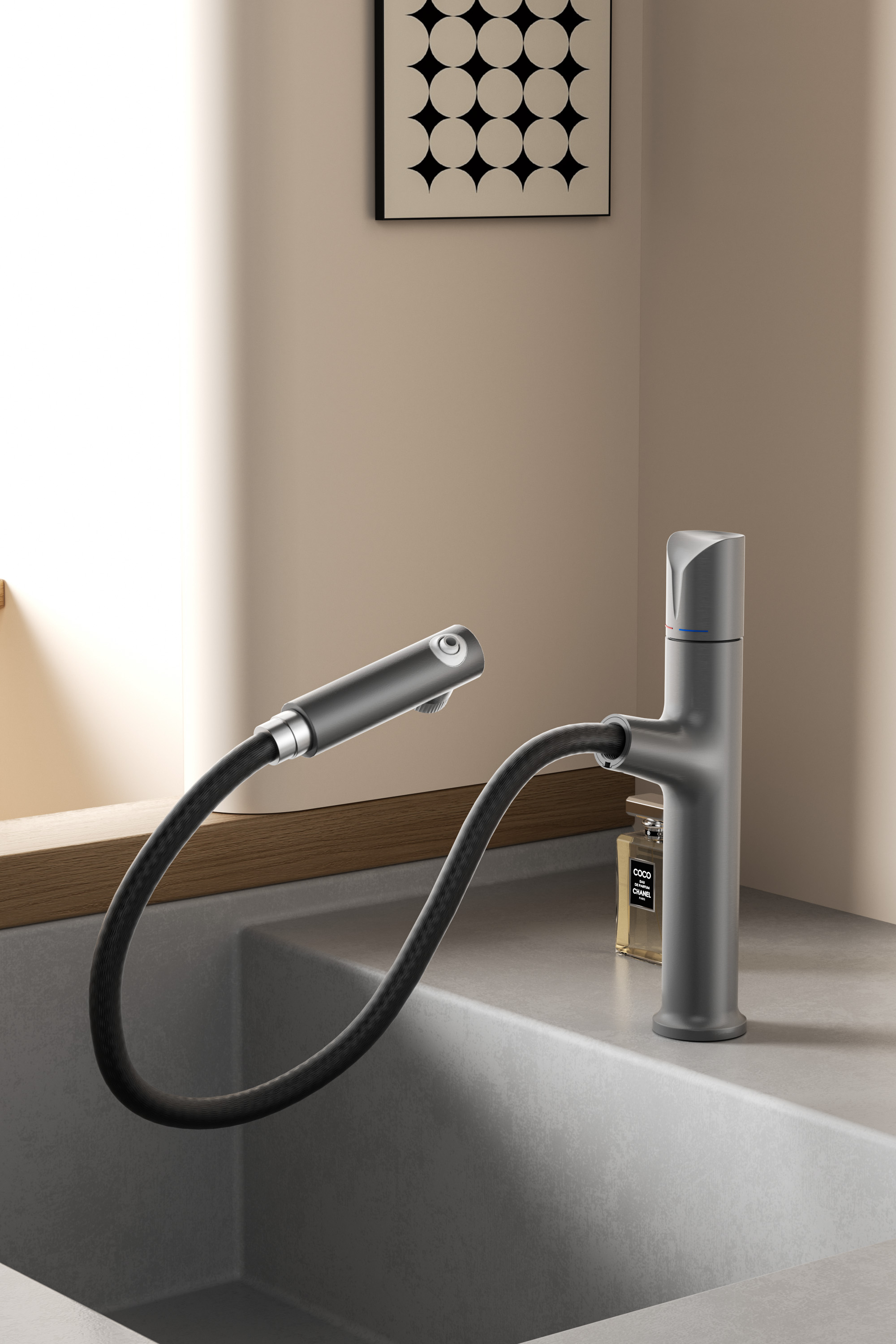 RAN brand, V9 model, kitchen faucet, imported valve core, electroplated + baked paint, highly efficient water-saving, healthy and environmentally friendly, selected main materials Specification drawing