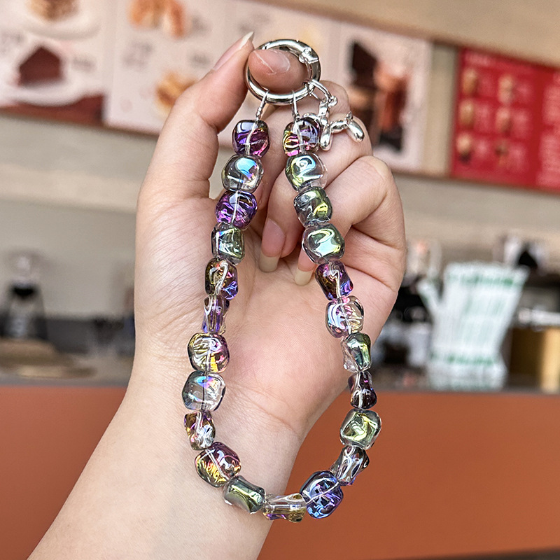 抖音轻奢DIY手工串珠水晶手机链挂件挂绳爆闪炫彩少女心钥匙链 详情图4