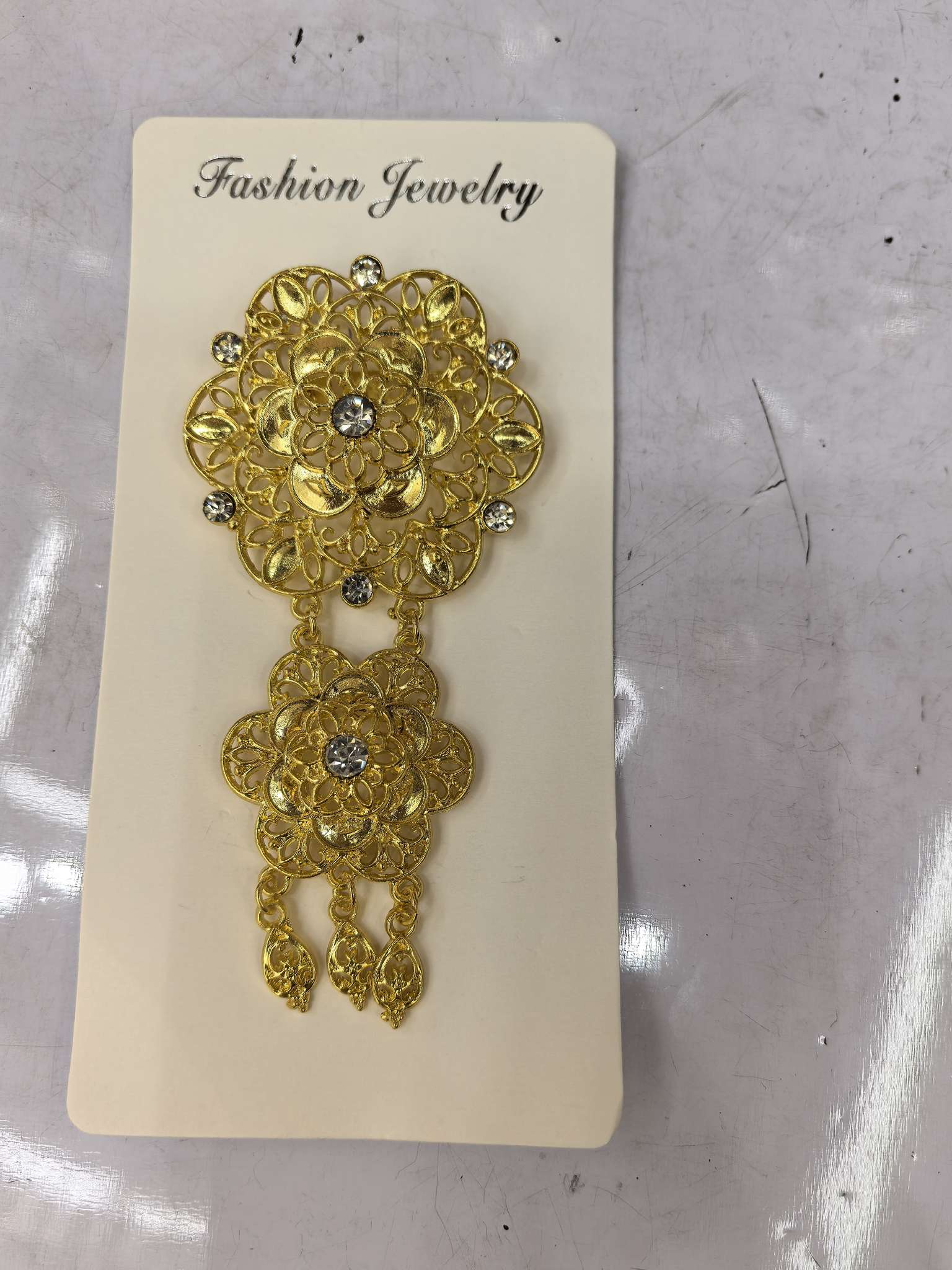 双层六辨花水晶配饰复古设计胸花配饰气质装饰衣领别针扣详情图2