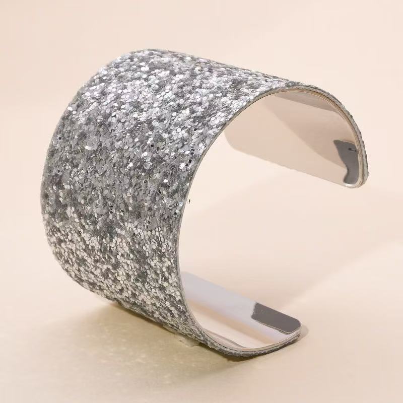 Cross-border spot wholesale exaggerated sequined metal style open bracelet, super flash alloy wide surface women's bracelet Specification image