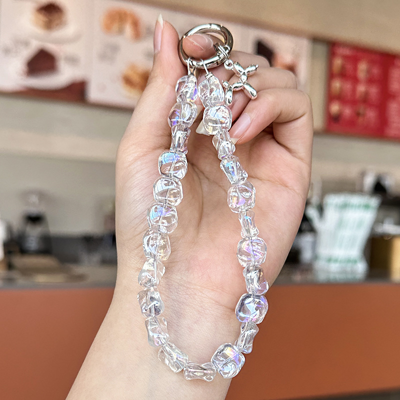 抖音轻奢DIY手工串珠水晶手机链挂件挂绳爆闪炫彩少女心钥匙链 详情图3