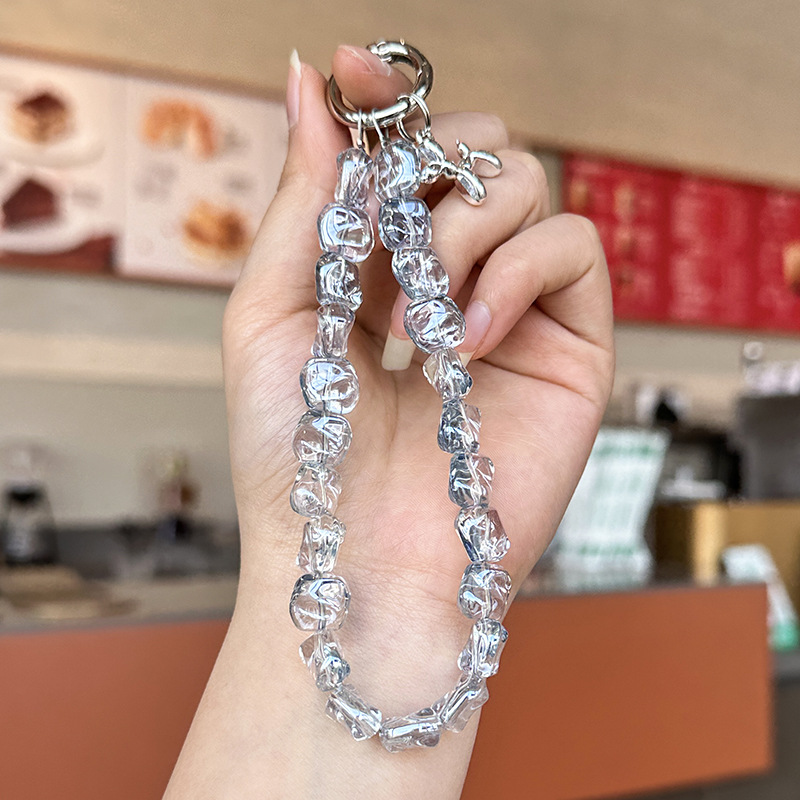 抖音轻奢DIY手工串珠水晶手机链挂件挂绳爆闪炫彩少女心钥匙链 产品图