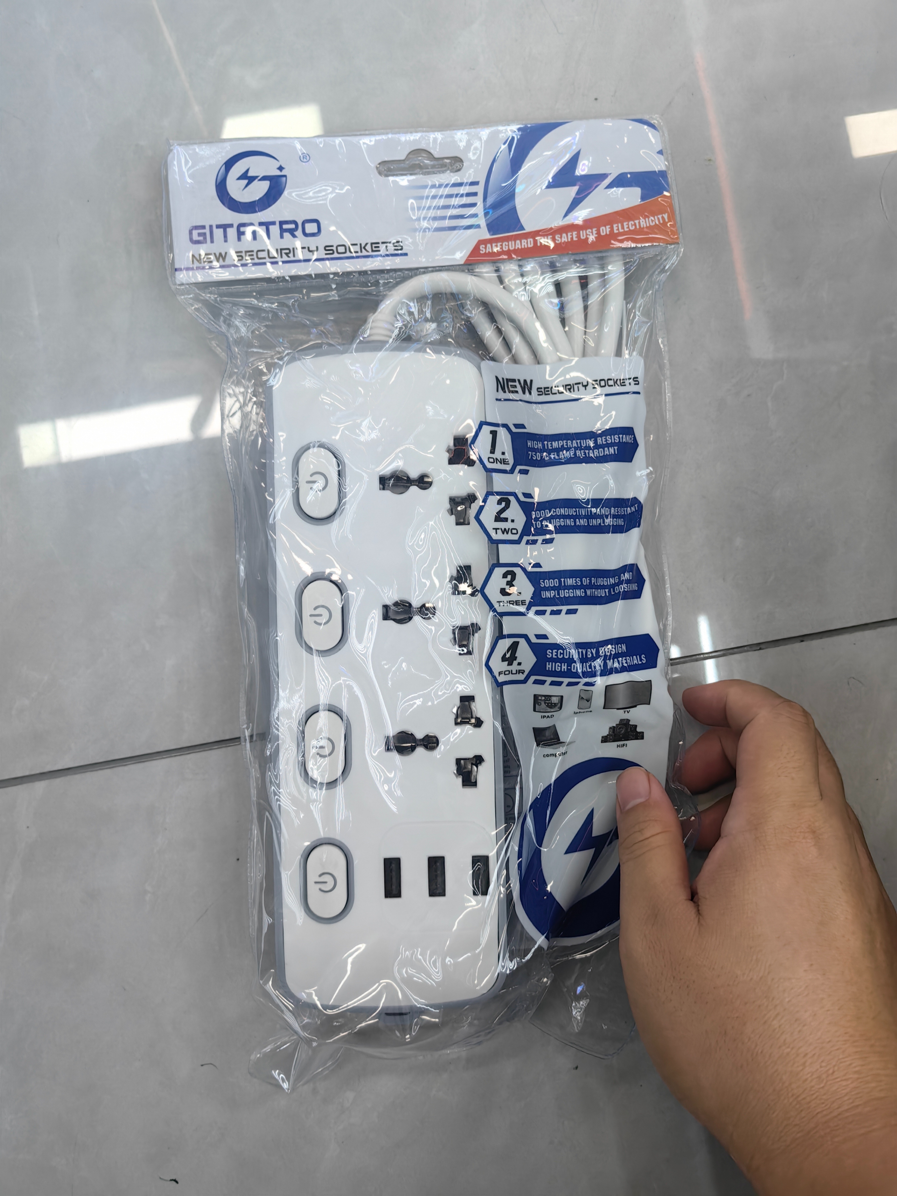 European male plug XH3P South African power cord with grounding power plug extension cord safe and durable power extension cord plug protects the safety of household appliances Specification drawing