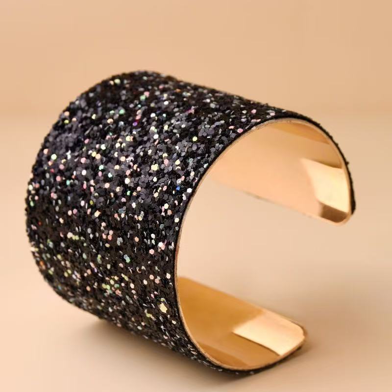 Cross-border spot wholesale exaggerated sequined metal style open bracelet, super flash alloy wide surface women's bracelet