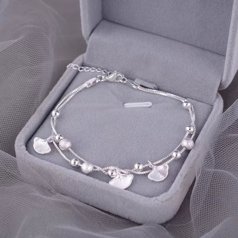 镀银银杏叶简约三生有幸手链 手链饰品 首饰手饰 精美手链  时尚潮流送朋友家人礼物