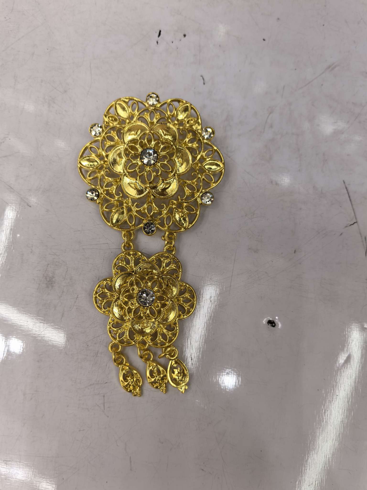 双层六辨花水晶配饰复古设计胸花配饰气质装饰衣领别针扣