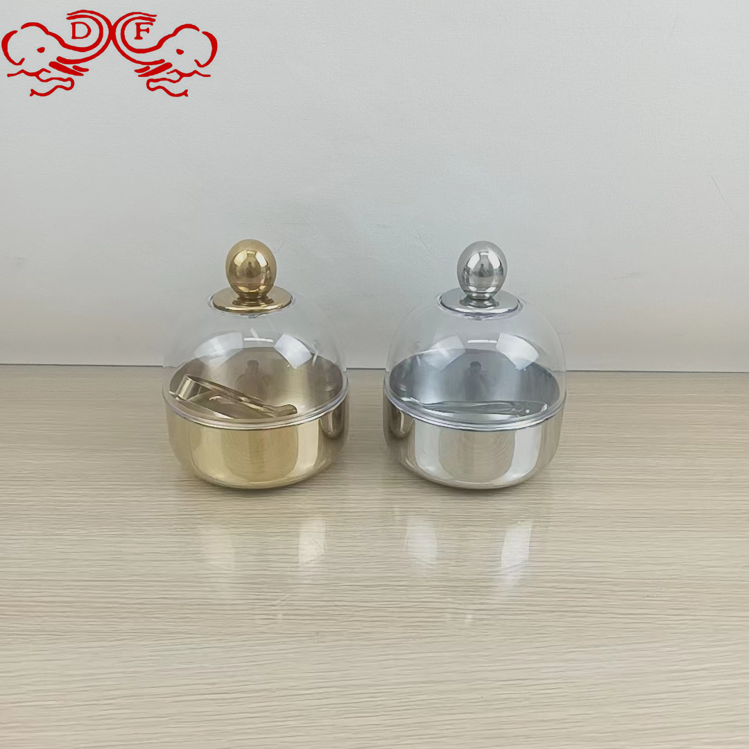 DF99534 带盖不锈钢可视盖糖盅储物罐创意茶几轻奢雕花干果糖果罐DF TRADING HOUSE