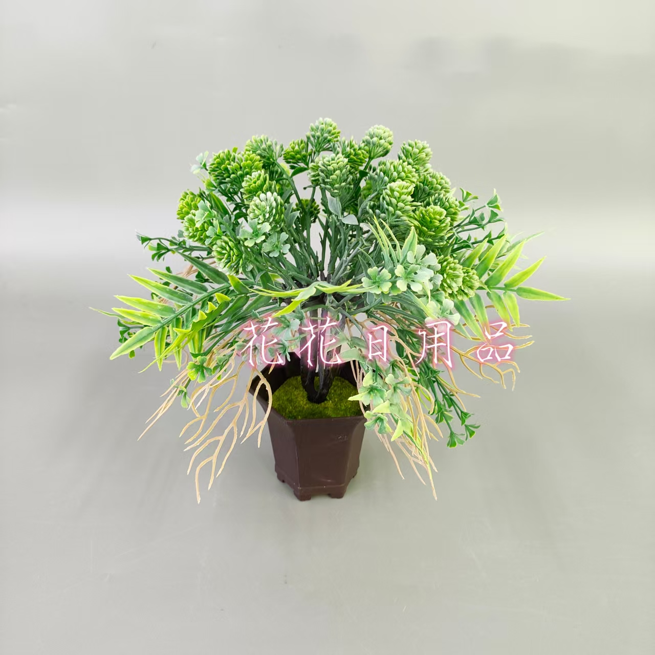 Artificial flowers, artificial flower bonsai, plastic POTS, green plants, small trees, ornaments and decorations Specification drawing