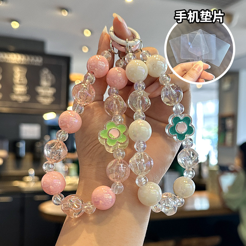 新款彩色花朵手工串珠钥匙链炫彩男女学生书包挂件钥匙扣配件批发 手机链女短款欧美