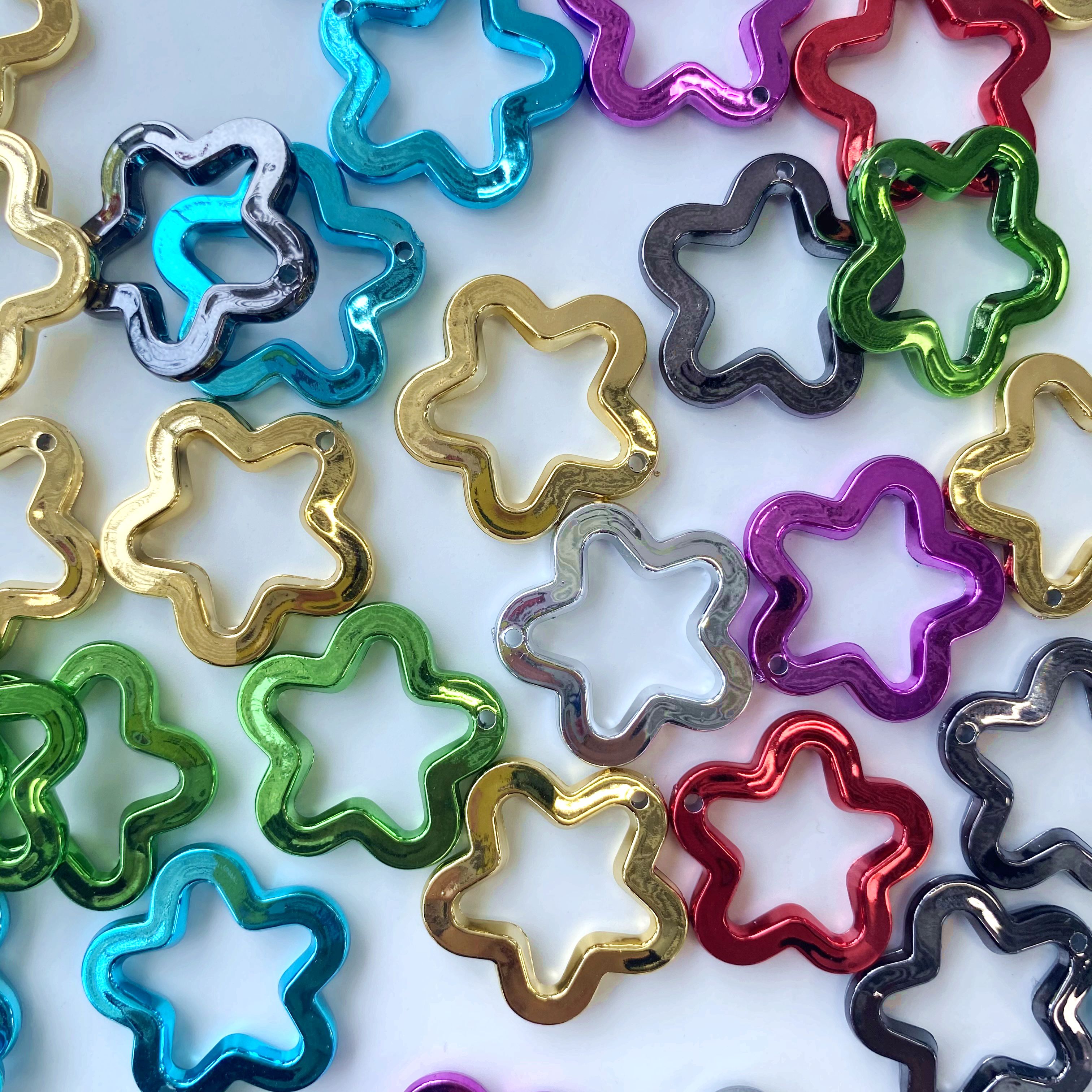 Acrylic electroplated metal hollowed-out five-pointed star creative diy mobile phone pendant chain/pendant key chain accessory making materials