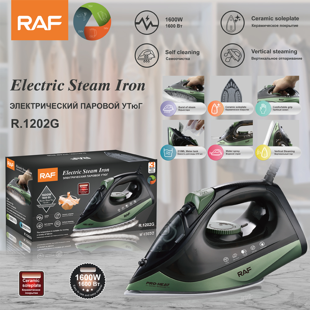 RAF European standard cross-border household ceramic base handheld steam iron, portable electric iron, spray iron details Picture