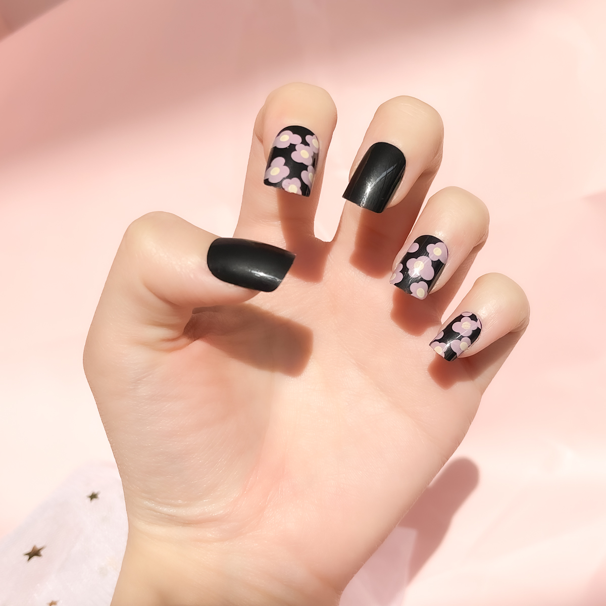 24片 装 方形指甲可拆卸穿戴美甲片 紫色小花图案