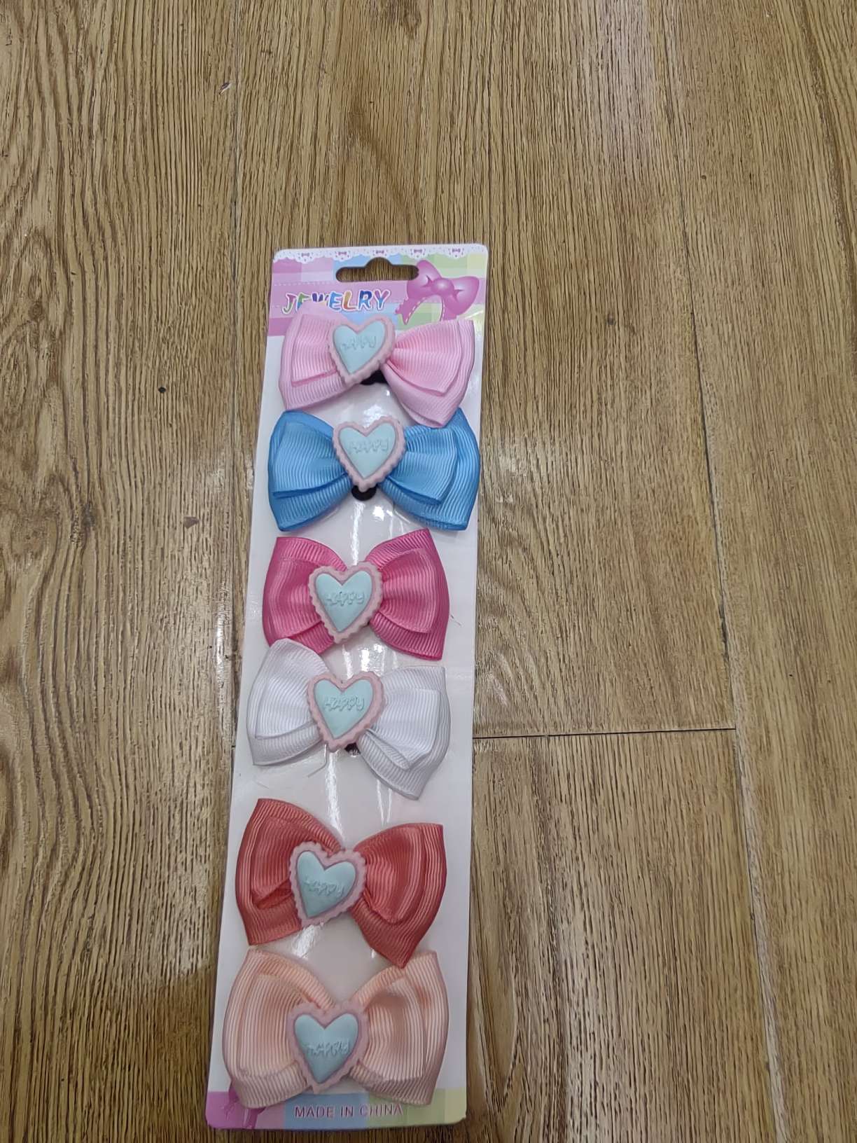 628  4公分螺纹带+粘软陶桃心配件+发夹细节图