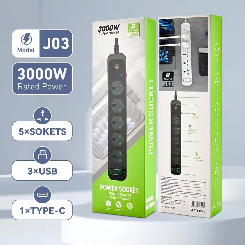 Smart home digital devices, universal smart power strip for computers and mobile phones, multi-functional USB interface, fast charging, safe and stable