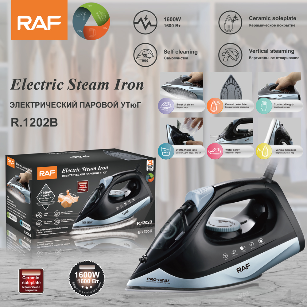 RAF European standard cross-border household ceramic base handheld steam iron, portable electric iron, spray iron full figure