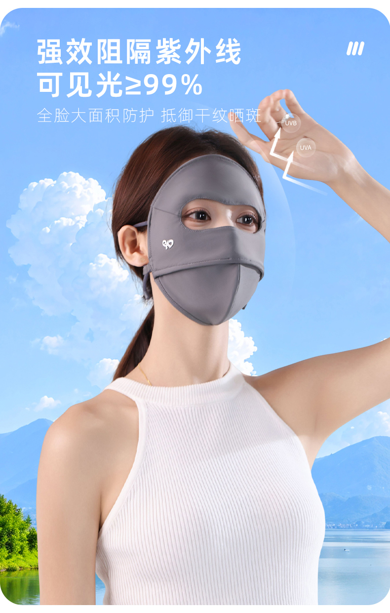 恩爱德防晒口罩女夏季防紫外线术后脸基尼遮阳冰丝全脸防晒面罩详情2