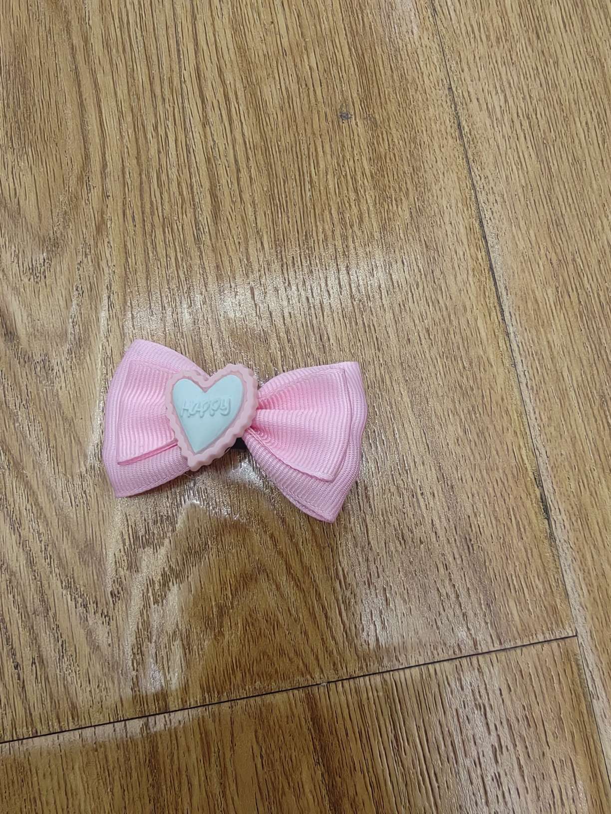 628  4公分螺纹带+粘软陶桃心配件+发夹