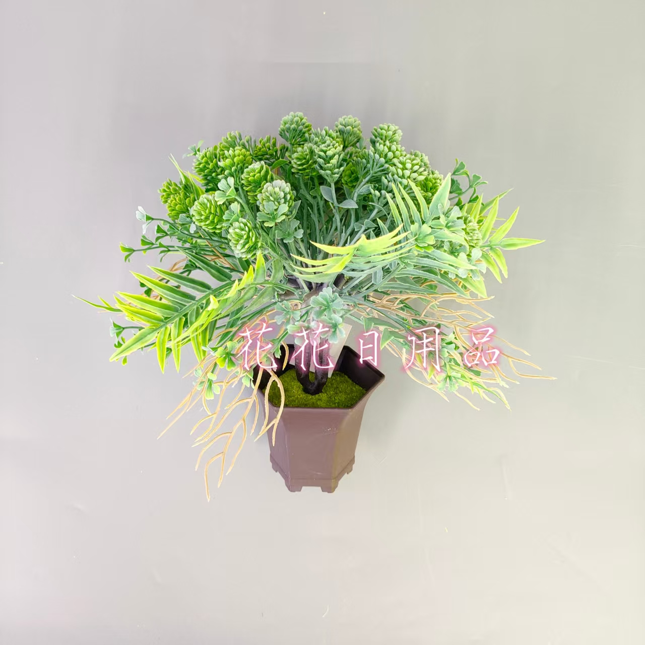 Artificial flowers, artificial flower bonsai, plastic POTS, green plants, small trees, ornaments and decorations details Picture