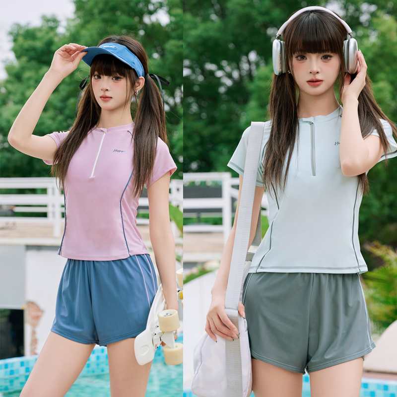 2025新款分体运动泳衣女学生小清新遮肚游泳衣温泉度假休闲泳装