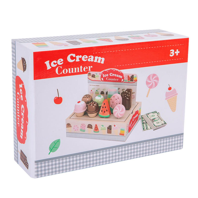Children's pretend play, ice cream, ice cream selling store, small store, cash register, role-playing, wooden toy export, CPC CE certification Item Picture