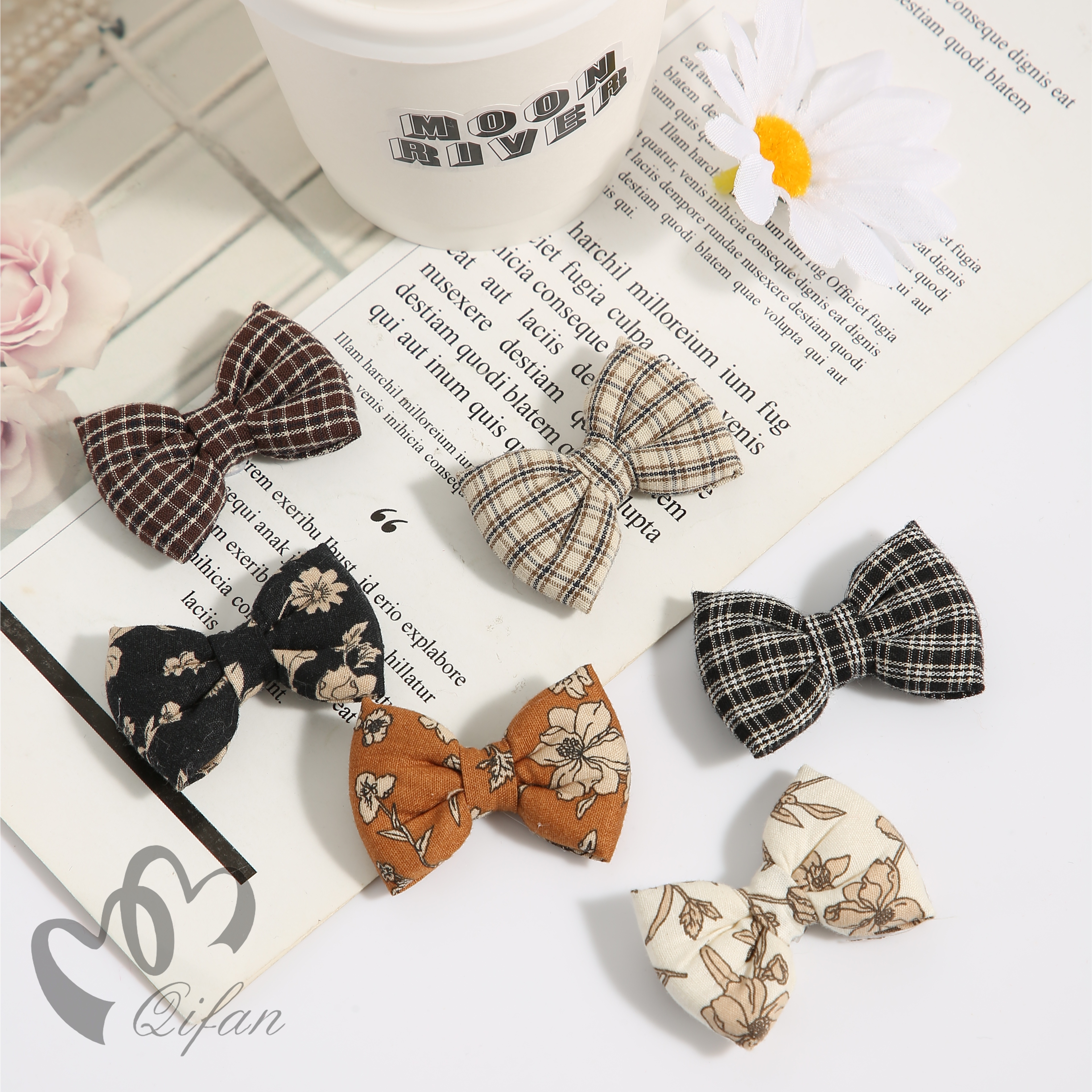 韩版布艺格子蝴蝶结 百搭风格单结 苏格碎花系棉单结