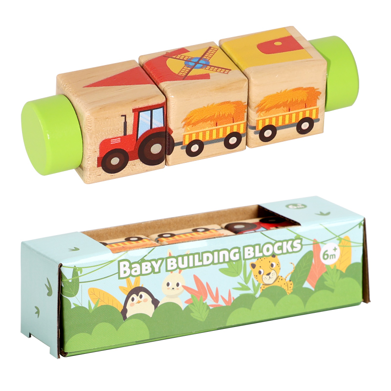 Twisty sticks, wooden building blocks, large particles, cartoon animals, fruits and vegetables, transportation, children's grasping, rotating, three-dimensional jigsaw puzzles, toys for 1-3 years old, 10 themes to choose from, CE CPC EN71 export-certified children's toys Application Scenario