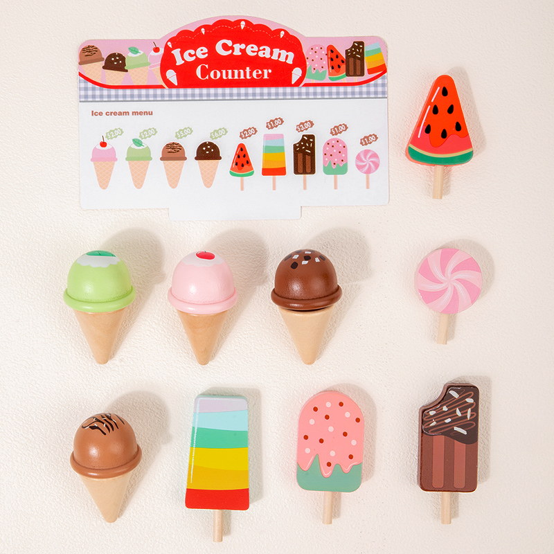 Children's pretend play, ice cream, ice cream selling store, small store, cash register, role-playing, wooden toy export, CPC CE certification Specification drawing