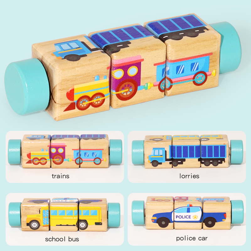 Twisty sticks, wooden building blocks, large particles, cartoon animals, fruits and vegetables, transportation, children's grasping, rotating, three-dimensional jigsaw puzzles, toys for 1-3 years old, 10 themes to choose from, CE CPC EN71 export-certified children's toys Item Picture