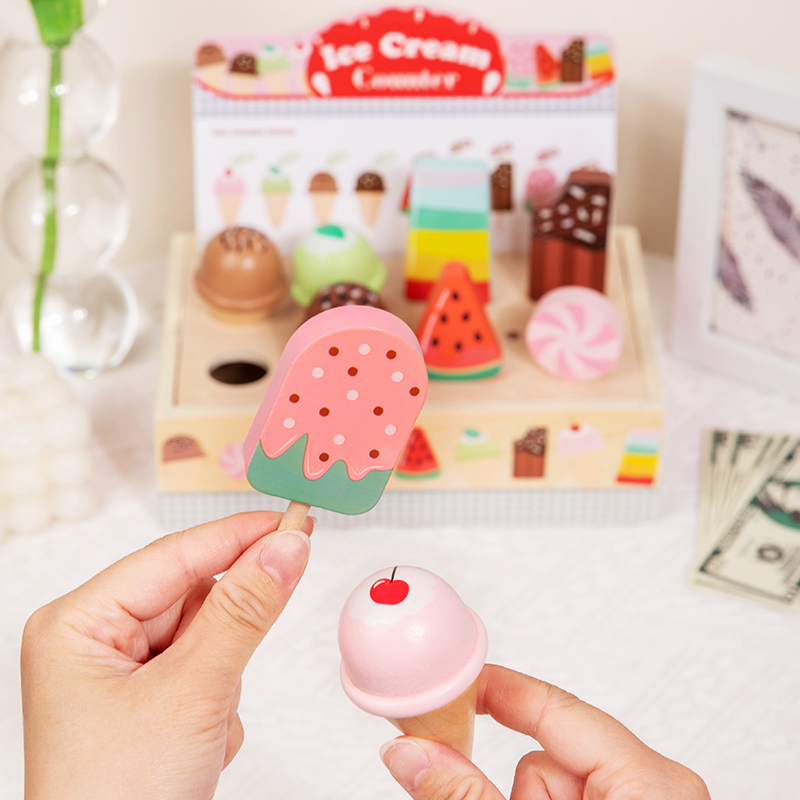 Children's pretend play, ice cream, ice cream selling store, small store, cash register, role-playing, wooden toy export, CPC CE certification Application Scenario