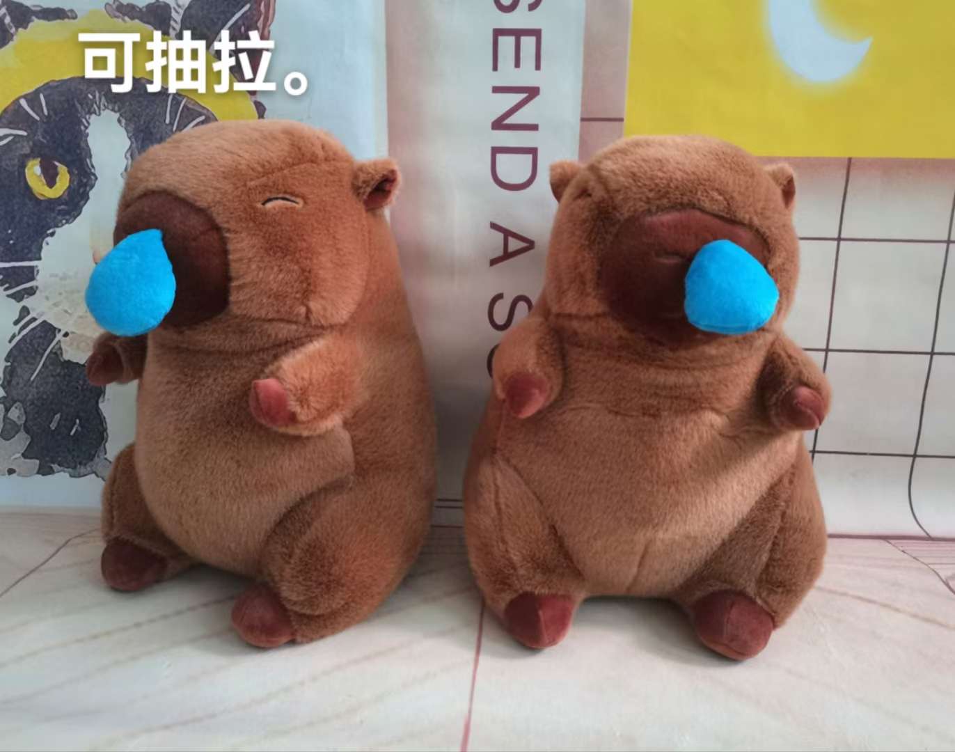 15寸40厘米可抽拉卡皮巴拉毛绒布艺公仔玩具 可当摆件精致毛绒娃娃公仔 面料好可装饰