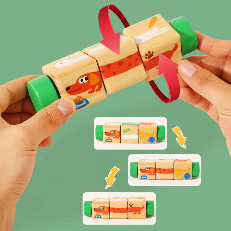 Twisty sticks, wooden building blocks, large particles, cartoon animals, fruits and vegetables, transportation, children's grasping, rotating, three-dimensional jigsaw puzzles, toys for 1-3 years old, 10 themes to choose from, CE CPC EN71 export-certified children's toys details Picture