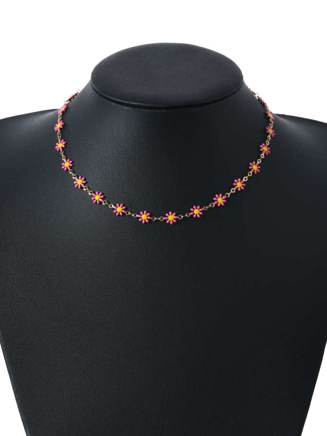 Oil-dripping small flowers, small daisies, rose red necklace, collarbone chain, ladies' summer versatile necklace from Japan and South Korea