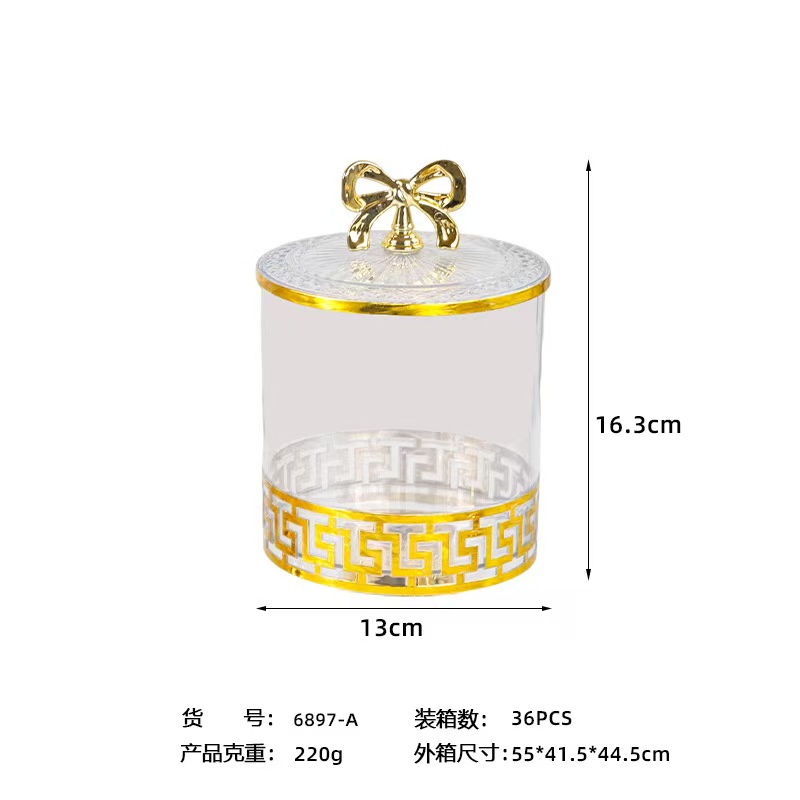 跨境商透明欧式复古高脚镀金糖果罐调料罐坚果罐轻奢欧式罐储物罐详情7