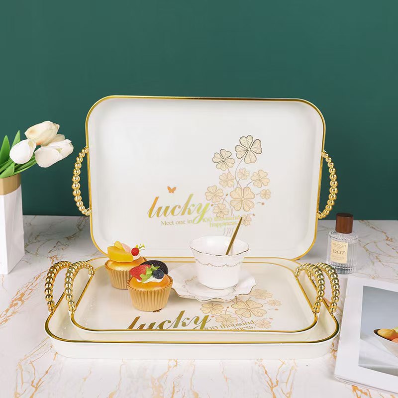 新款欧式镀金镭射印花长方形跨境托盘茶盘水果盘收纳盘厂家批发