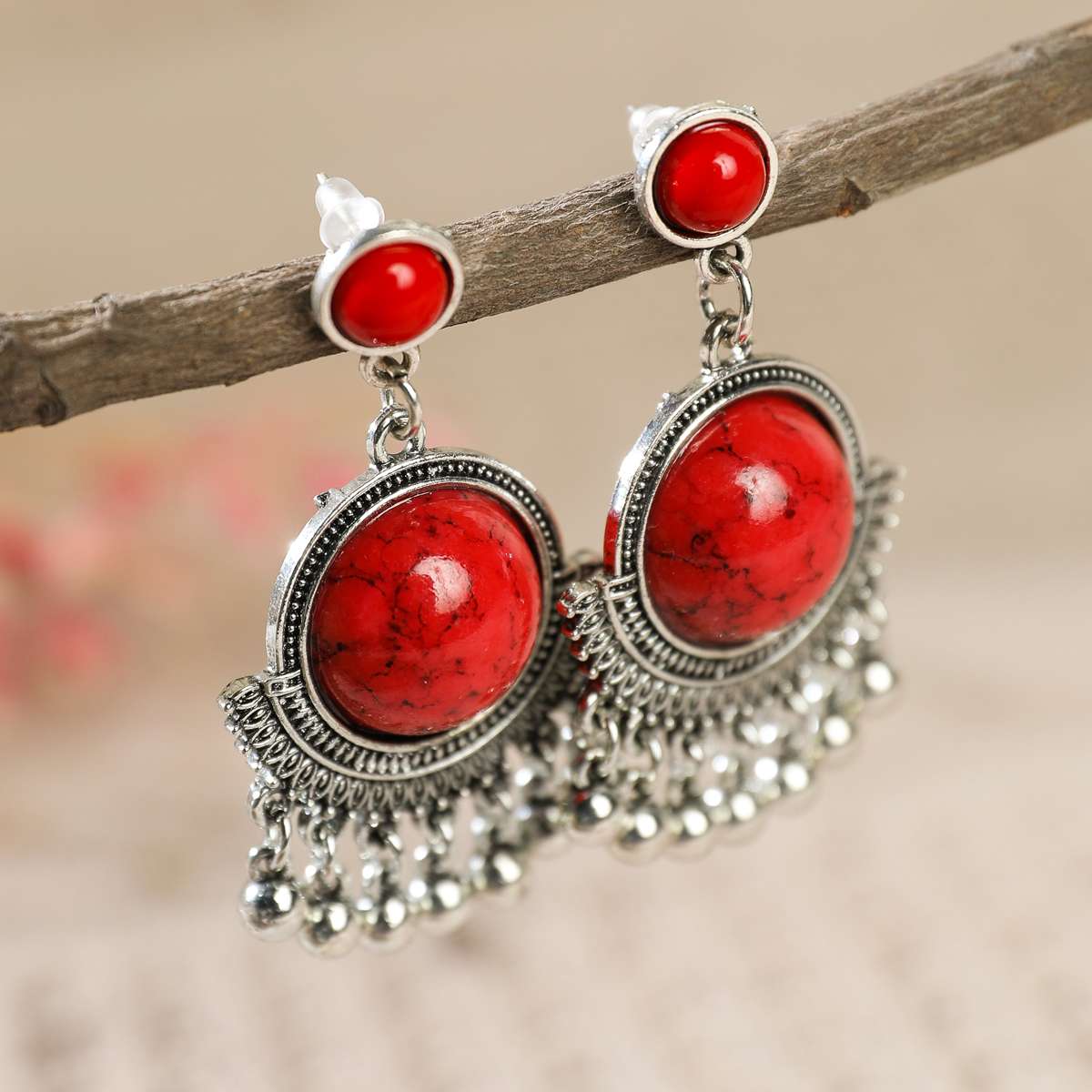 欧美复古波西米亚手工挂珠彩色流苏彩色耳环